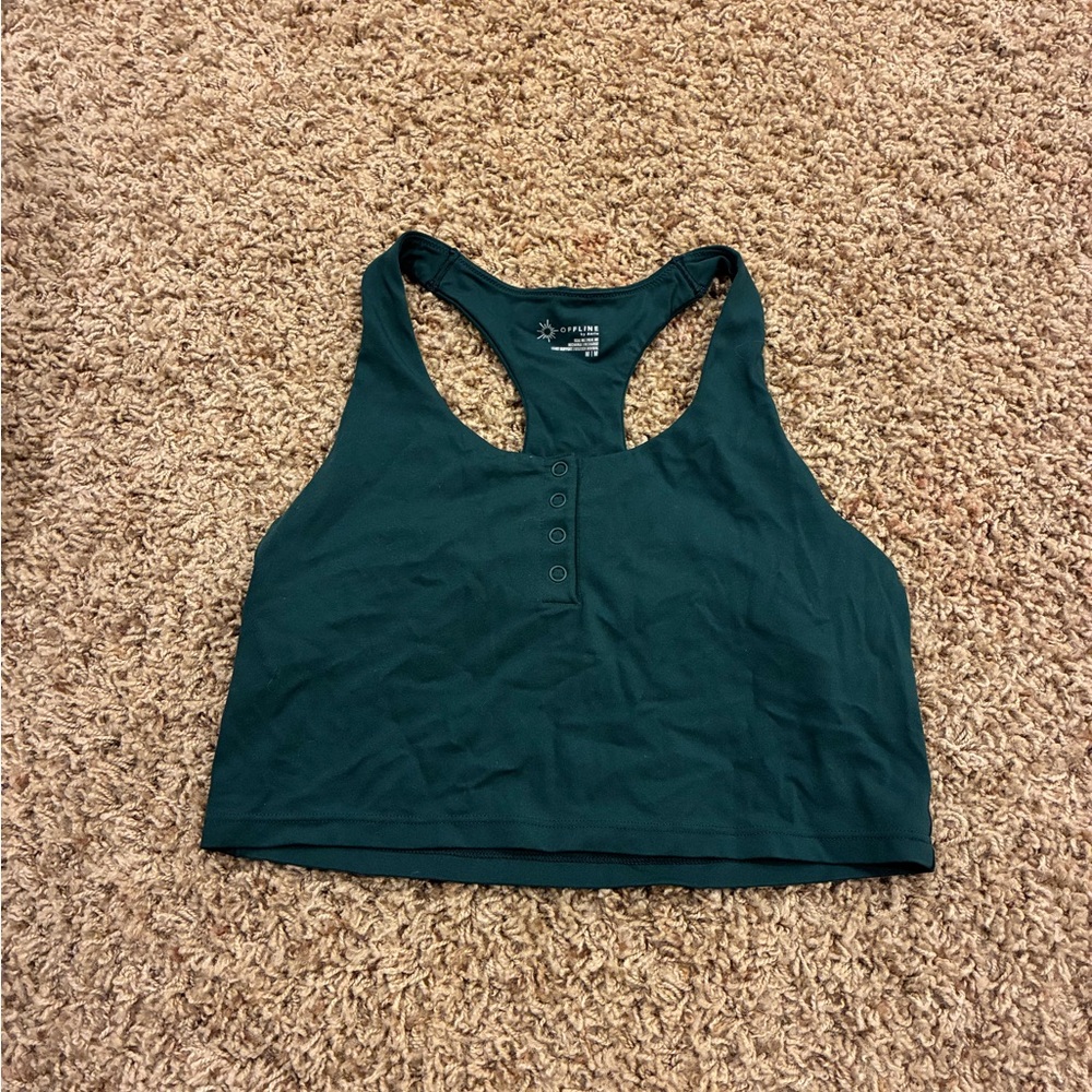 Aerie Offline Dark Green  Racerback Crop Tank Top